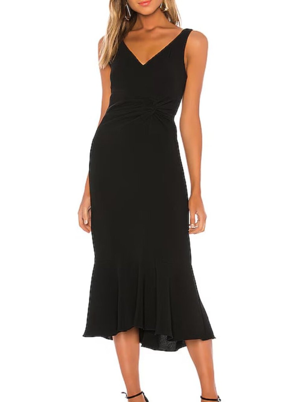 Cinq à Sept Adira Twist Detail Fluted Midi Dress In Black size 6.